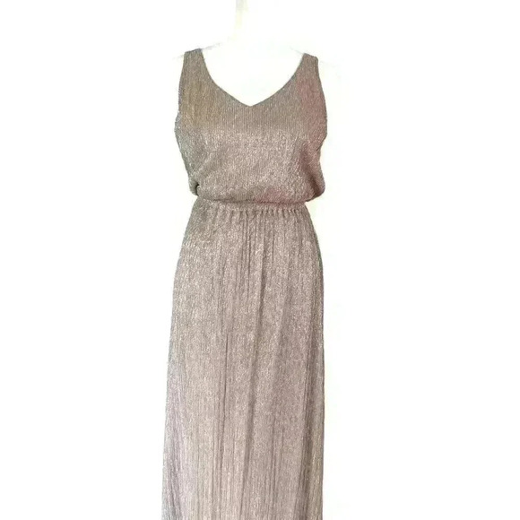 Show Me Your Mumu‎ Kendall Metallic Maxi Dress Shiny Mauve Low Back Size XS - Picture 2 of 11